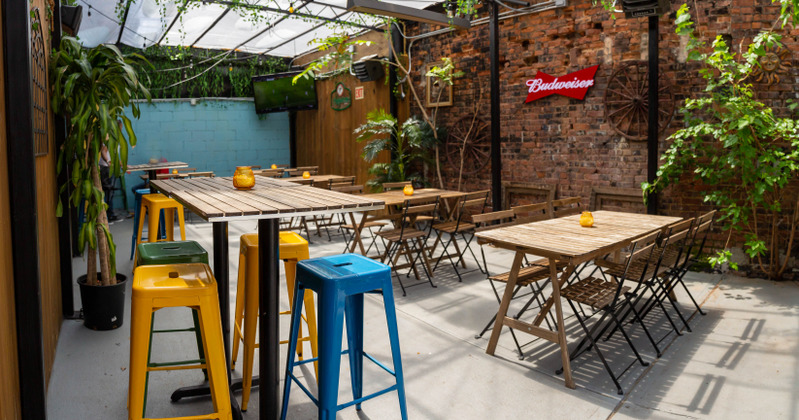 Skylights, tall and regular tables and chairs