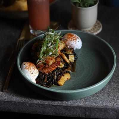Seafood Yakisoba and a drink.