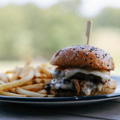 The Twofer burger with fries on the side.