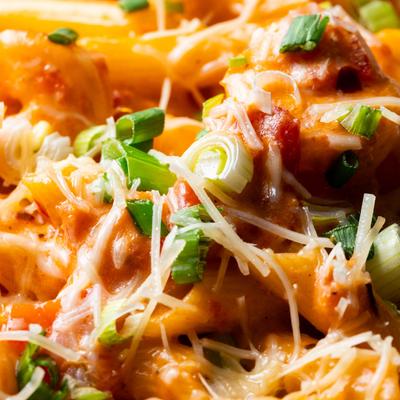 Diablo pasta comes with a choice of shrimp chicken or no meat. Home made and delicious..