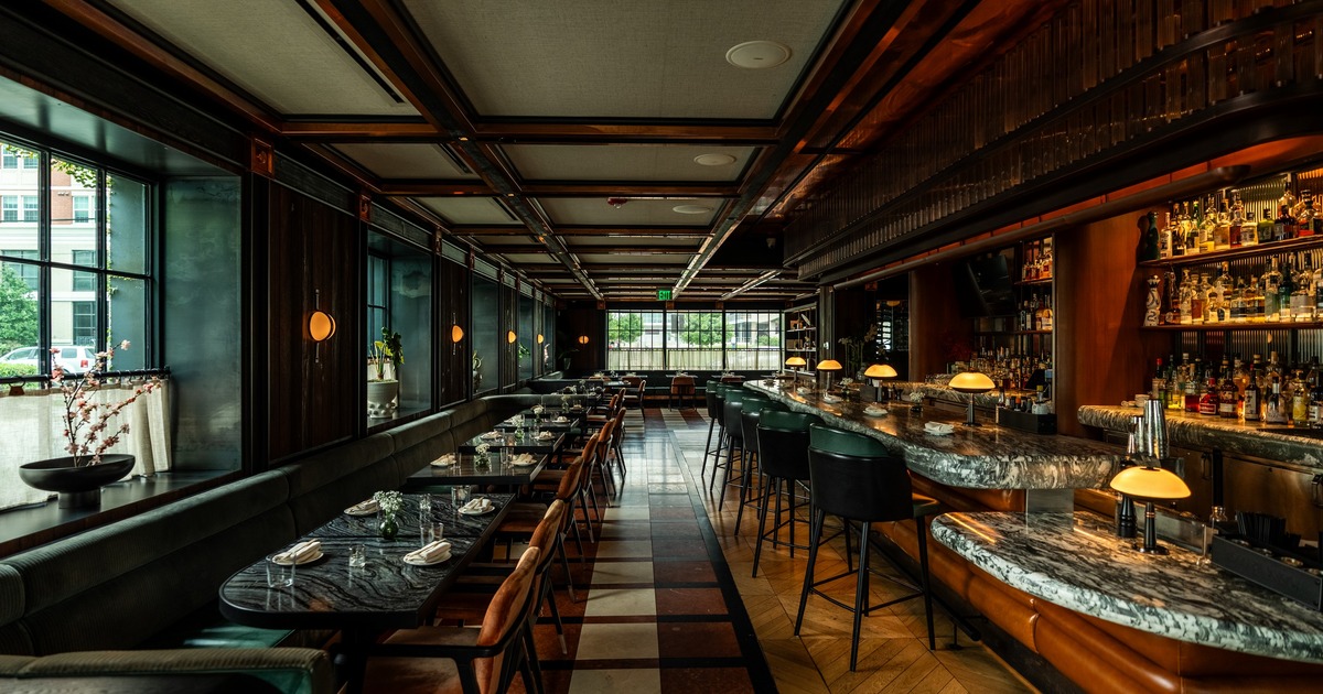 Interior, elegant dining and bar area