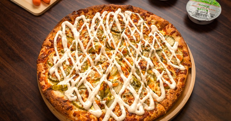 Dill Pickle Pizza with creamy sauce