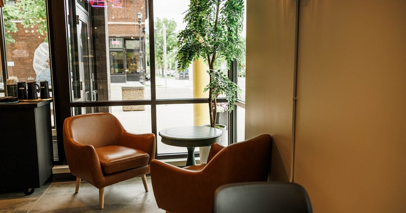 Interior, armchairs and table in the corner