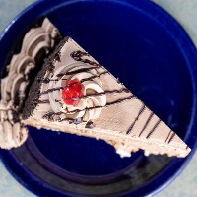 Piece of Mousse Layer Cake, top view.