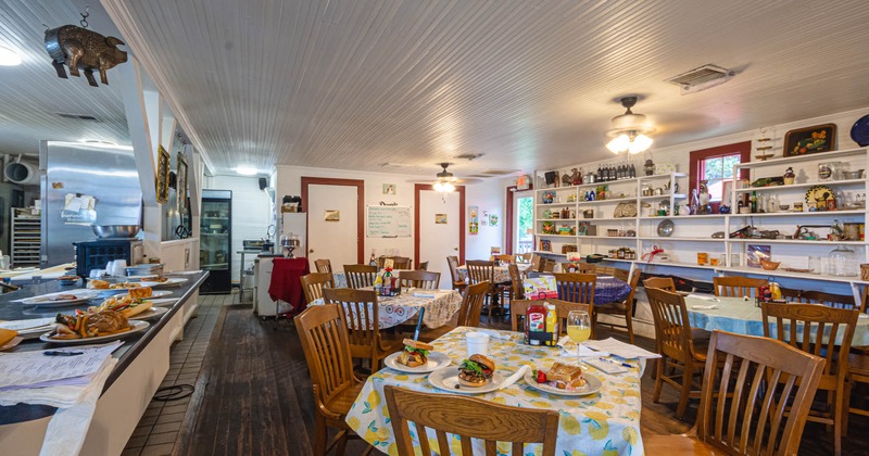 Dining area with food on tables