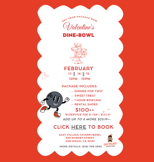 valentine's day dine and bowl package for $100