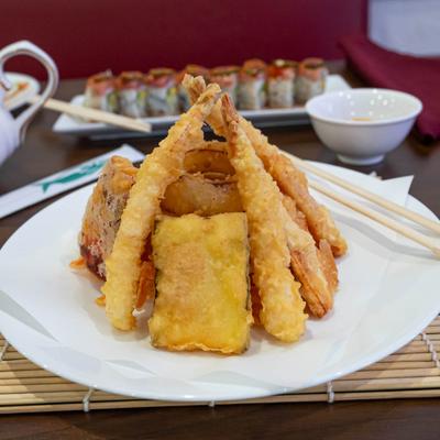 Tempura shrimp and vegetables.