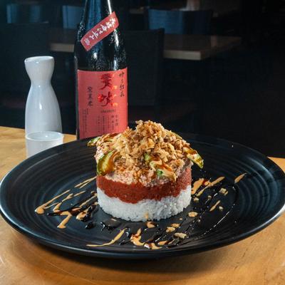 Hakkachow's sushi tower meal.