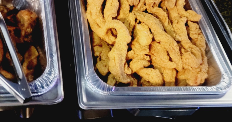 Catering tray with fried fish