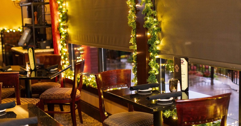 Interior, tables and chairs lined up