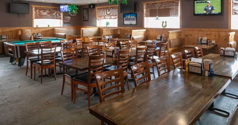 Interior, seating area with tables and chairs