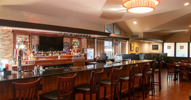 Interior, bar and bar stools lined up
