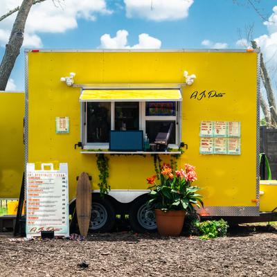 A yellow food truck.