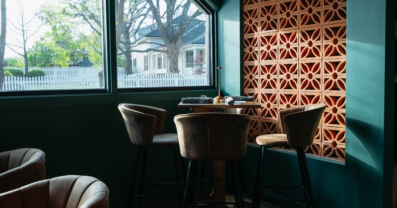 Decorated interior, table ready for guests