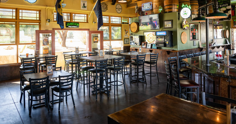 Interior, high tables and chairs