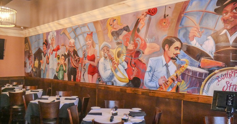 Interior, chairs and tables for four