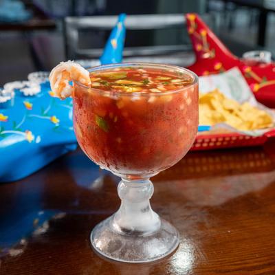 Mexican Shrimp Cocktail served on the table.
