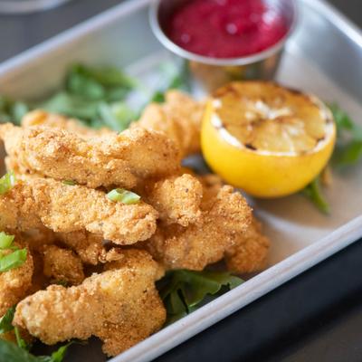 Served Cornmeal Calamari.