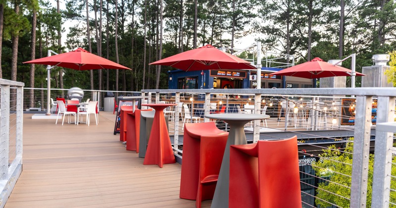 Outdoor deck with tables and seats