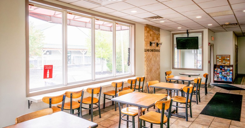 Interior, tables ready for guests