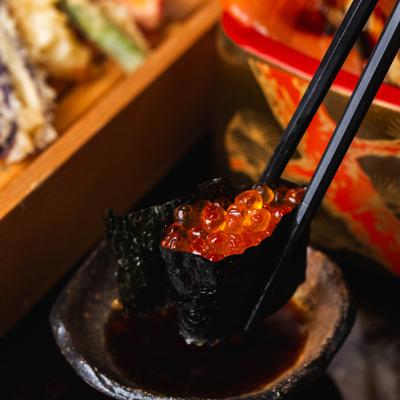 Ikura sushi, close up.