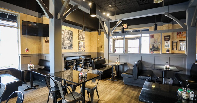 Interior, tables, chairs and booths