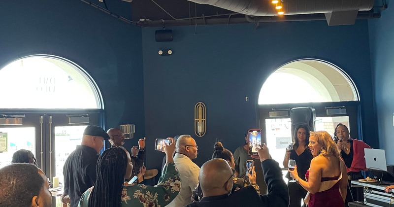 Interior, high table with picture on the wall in the back