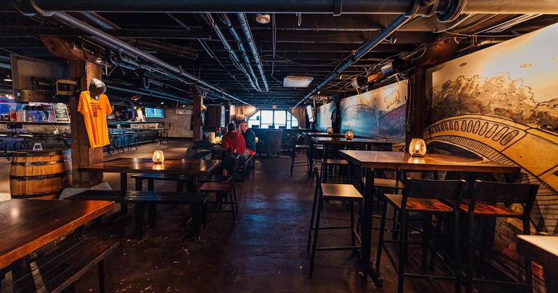 Interior, lined up tables and chairs ready for guests