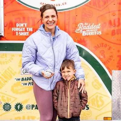 Posing in front of the truck.