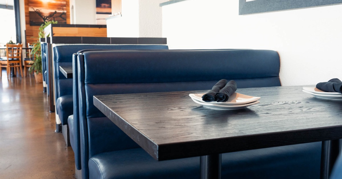 Blue leather booths