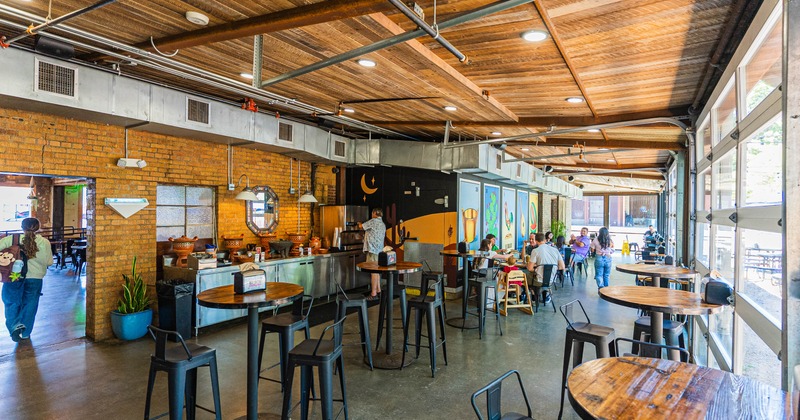 Interior, high tables and chairs