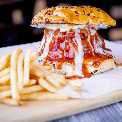 Super Roast Beef Sandwich and fries.
