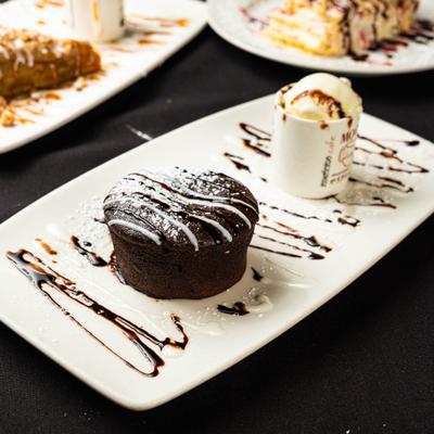 Chocolate Lava Cake and ice cream.