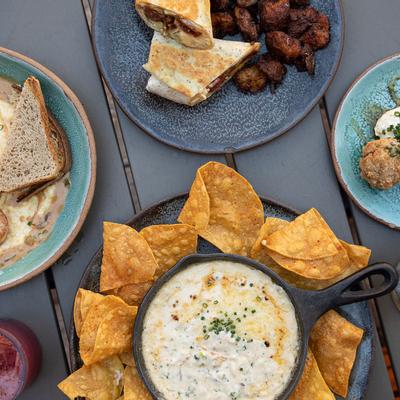 Different types of snacks and dips