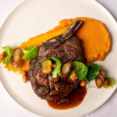 Ribeye with Broccolini and Truffle Puree