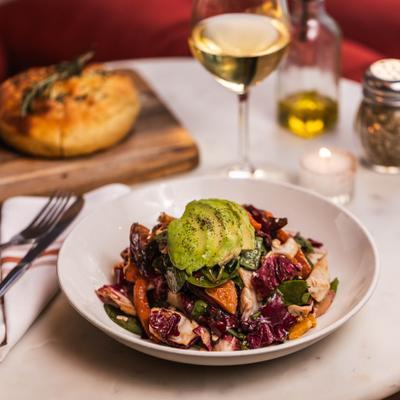 Radicchio salad with avocado, spinach, and carrots.