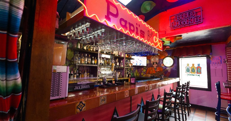 Interior, bar area, bar and bar stools