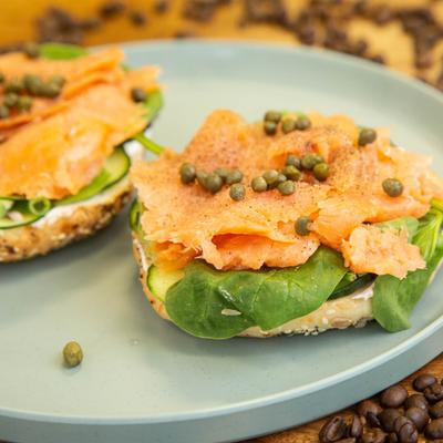 Smoked salmon bagel.