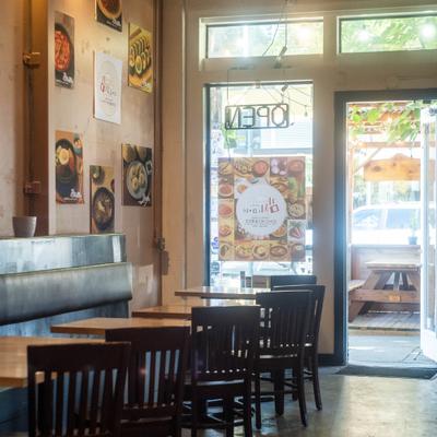 Interior with the view on the entrance.