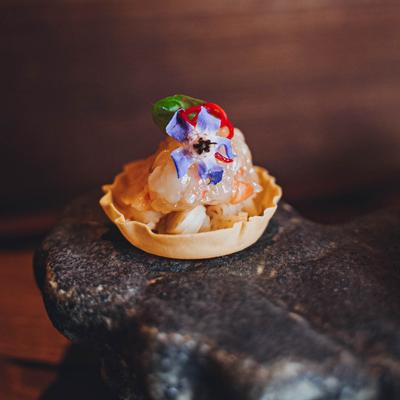 Sweet Shrimp with Lotus Root Salad.