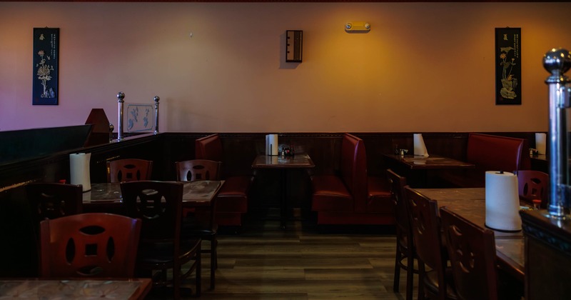 Interior, dining booths ready for guests