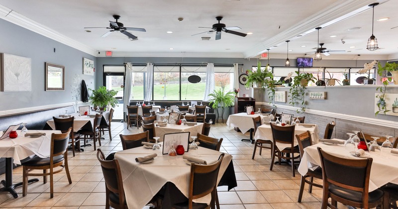 Interior, set tables ready for guests