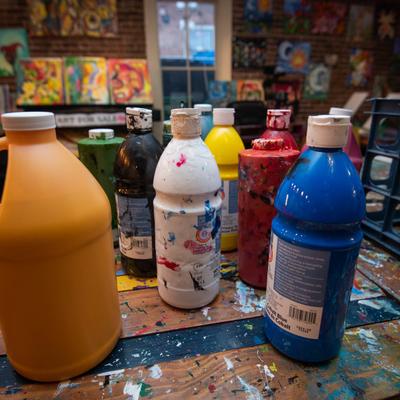 Paint bottles.