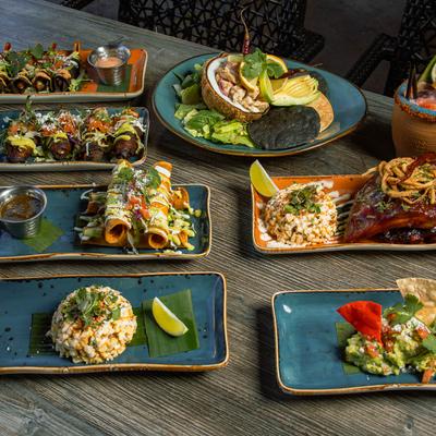 Assorted food dishes.