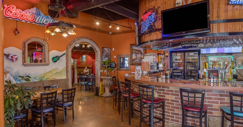 Interior, dining area with set dining tables and seating