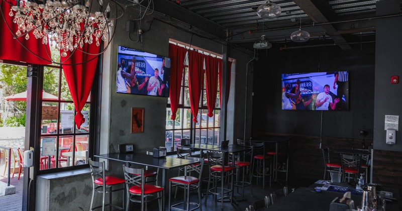 Interior, seating area with tables and chairs