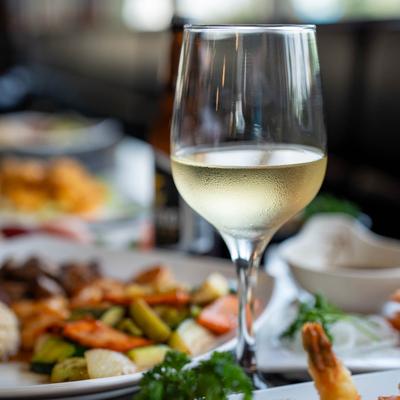 A glass of white wine.