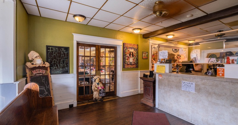 Interior, tables set for customers