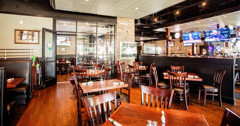 Interior seating area with chairs and tables