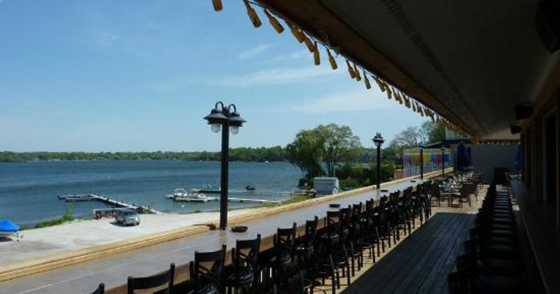 Outdoor seating overlooking the lake